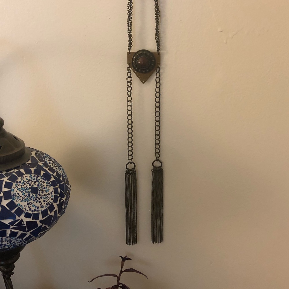 Boho Brass long necklace with faux gem detail